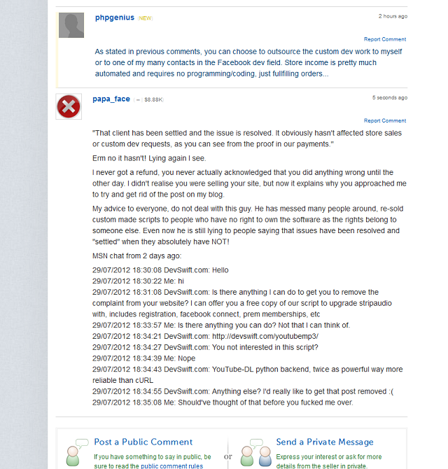 DevSwift - Lying to to the people buying their site
